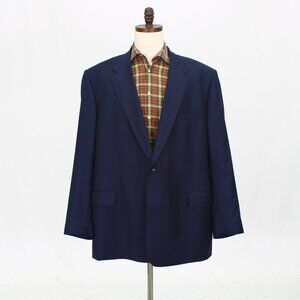 GS 64L Navy Sport Coat Blazer Jacket Solid 2-Button Polyester Y501